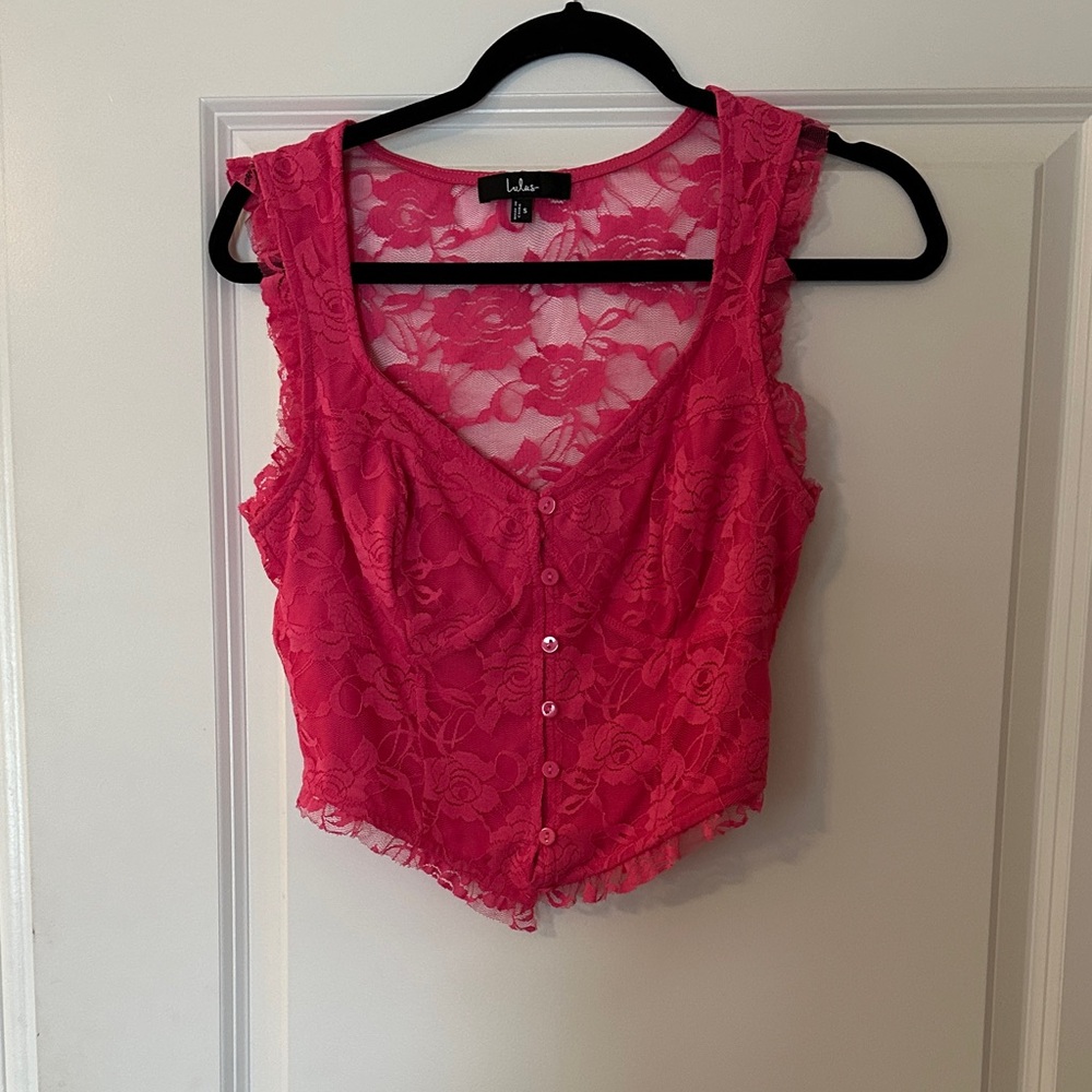 Lulu's Bright Pink Lace Top with Open Back